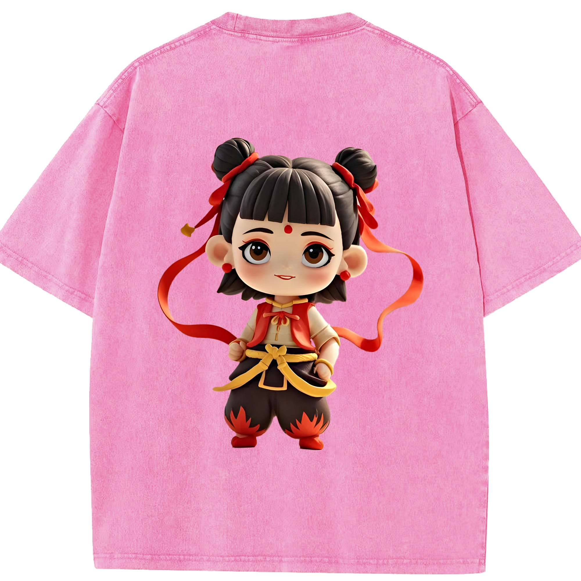 （画像用） Ne Zha 2 ナタ 魔童の大暴れ 綿100% ヴィンテージ風 半袖Tシャツ（背面プリント）